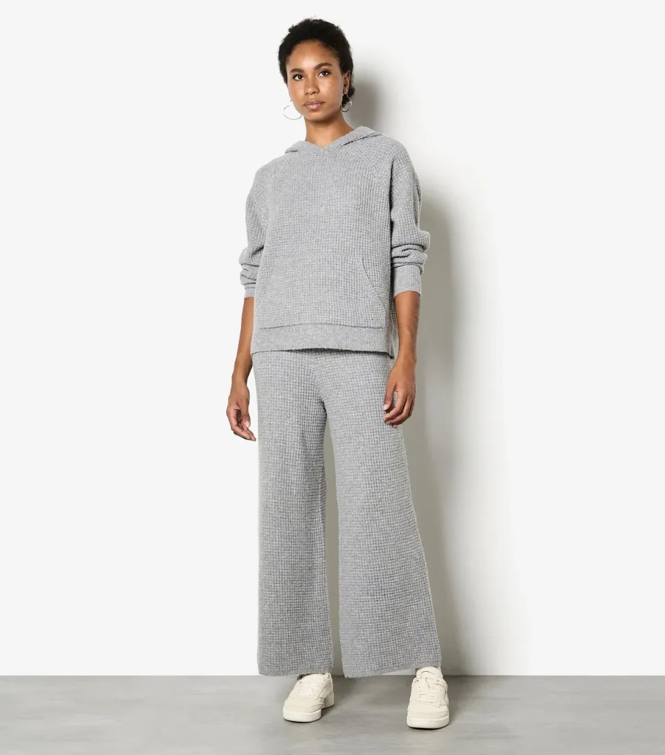 Women's Dark Grey Waffle Knitted Hoodie