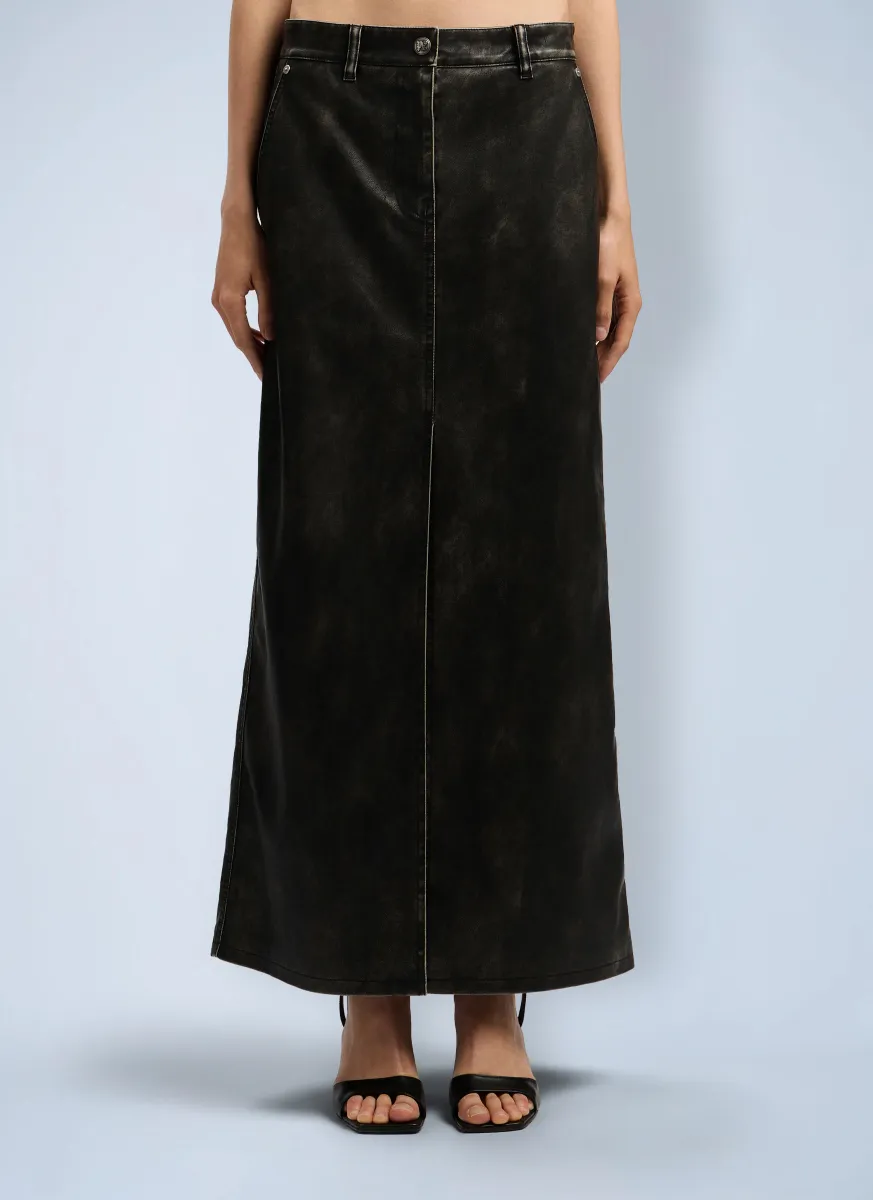Curved Logo Coated Long Skirt