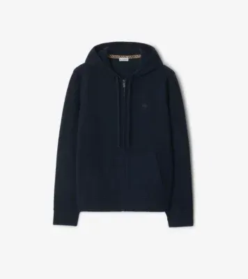 Cashmere Blend Zip Hoodie in Navy