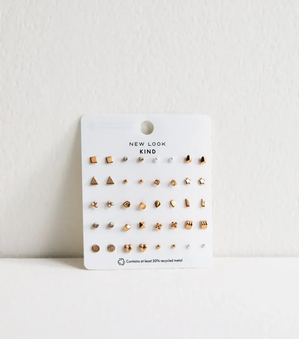 Pack of 20 Gold Tone Stud Earrings