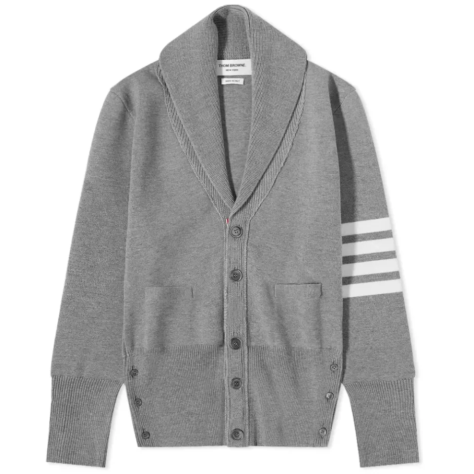 Engineered Stripe Shawl Collar Cardigan