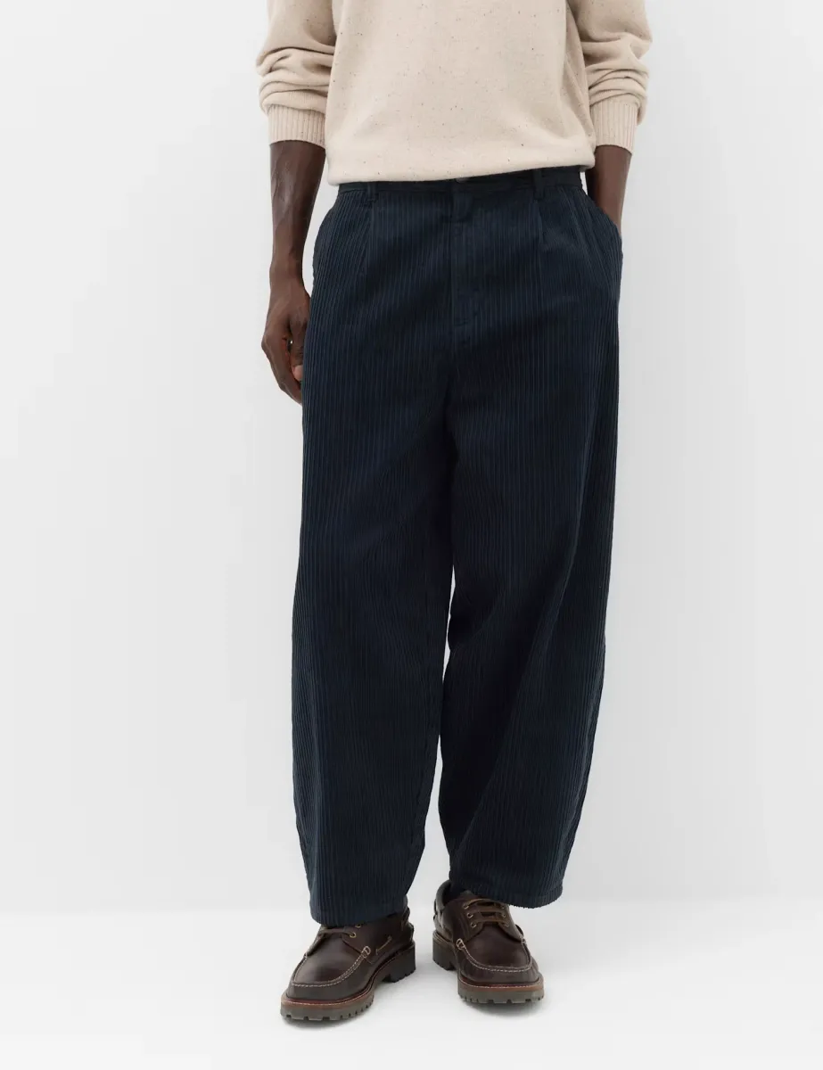 Barrel Fit Corduroy Trousers Navy
