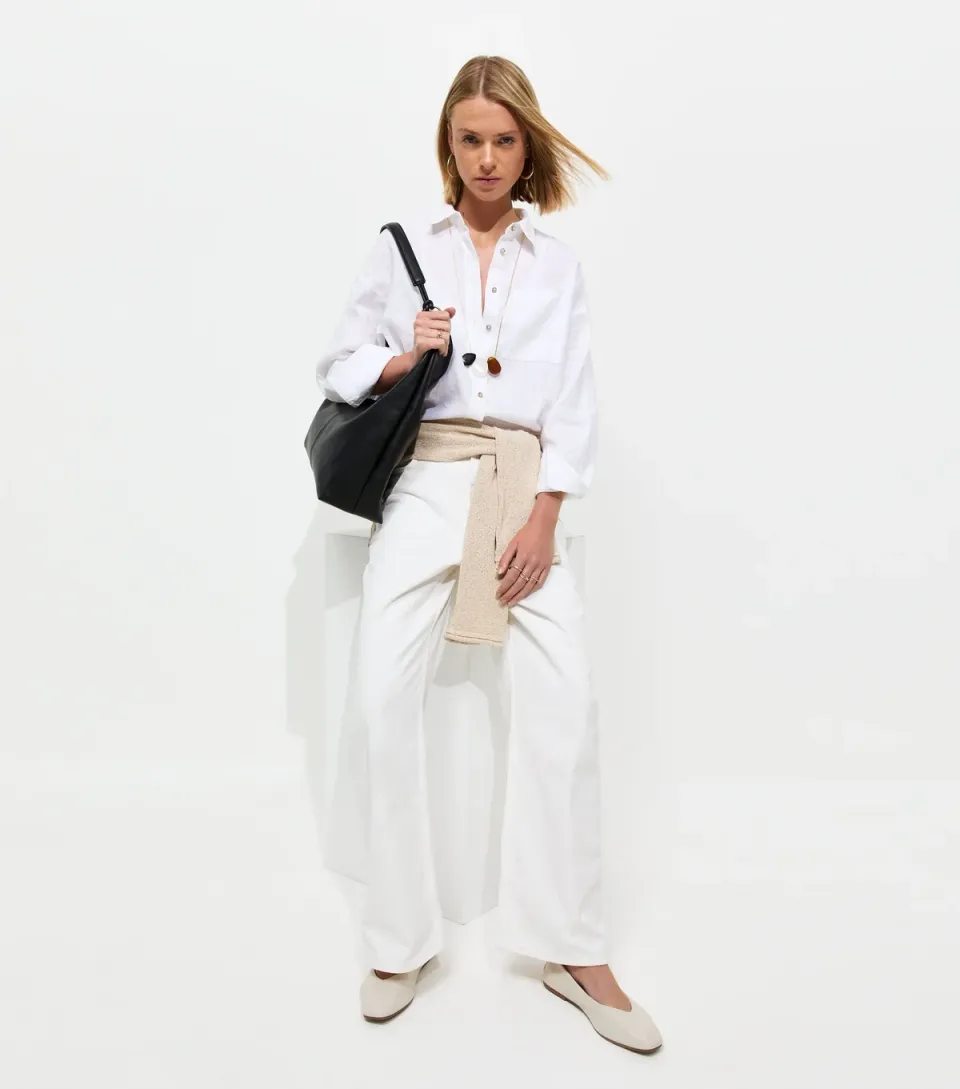 Women's Brown Pure Linen Oversized Long Sleeve Shirt