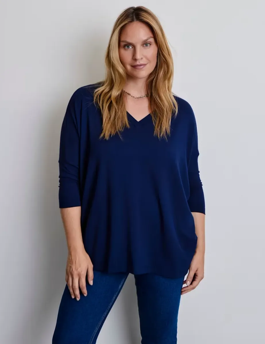 Jersey V-Neck Top Navy