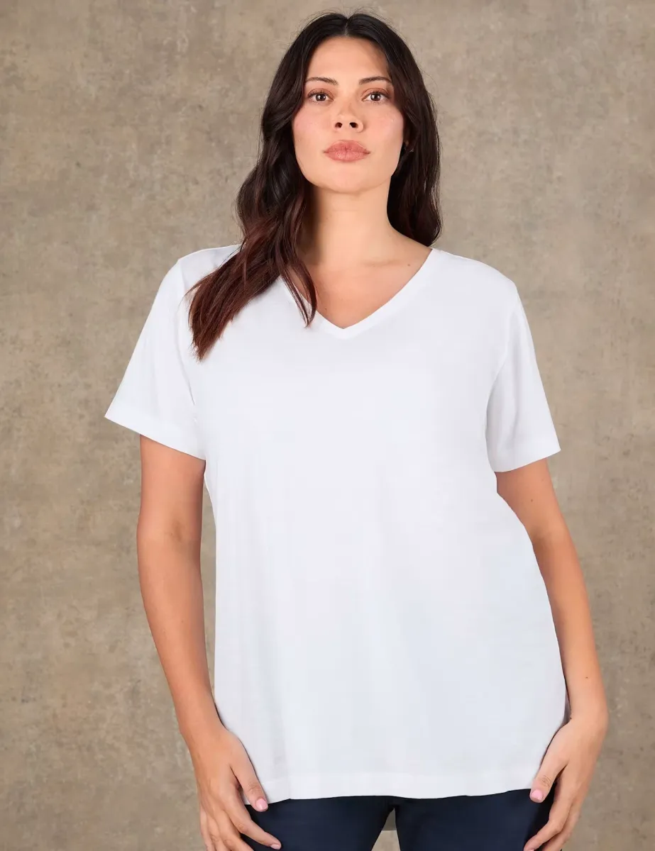 Pure Cotton V-Neck Longline T-Shirt White