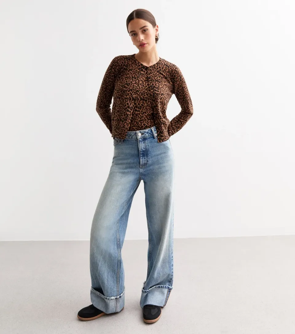 Women's Brown Leopard Print Fine Knit Jumper
