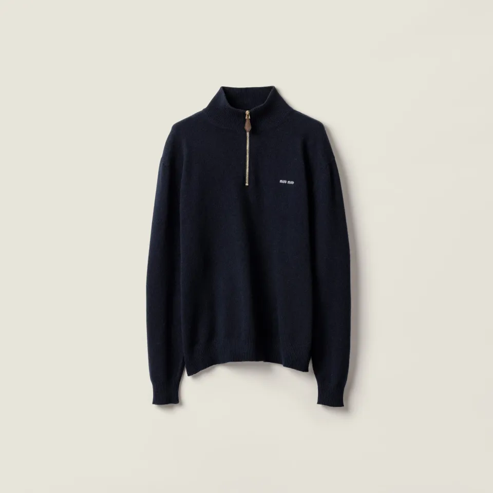 Cashmere and leather zipper sweater