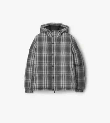 Ombré Check Hooded Puffer Jacket in Black