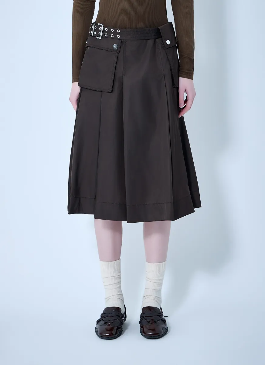 Duchesse Nylon Midi Pleated Pocket Skirt