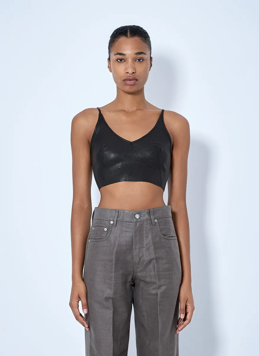 V-Neck Leather Crop Top