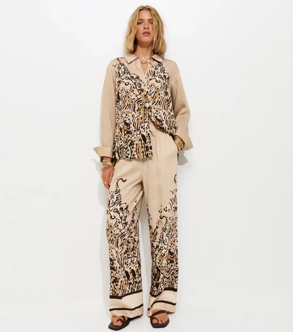 Women's Light Brown Tiger Print Oversized Shirt