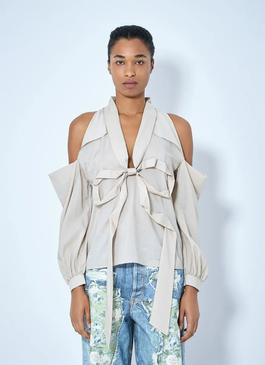 Bow-Tie Open-Shoulder Blouse