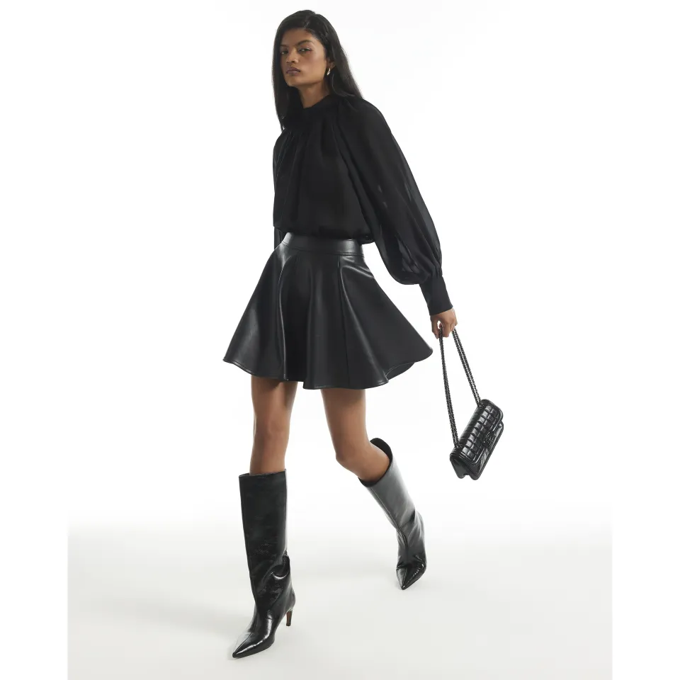 Faux Leather Flippy A Line Skirt