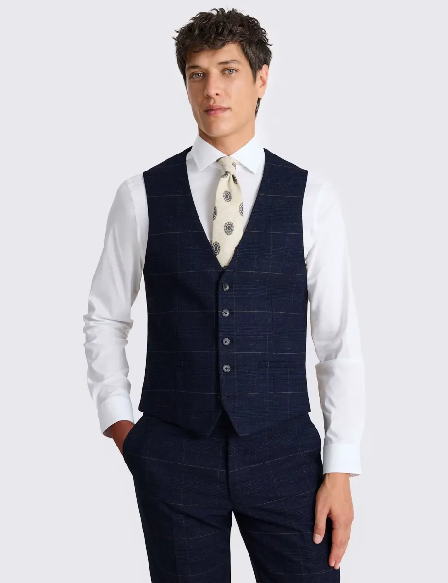 Slim Fit Check Stretch Waistcoat Navy Mix