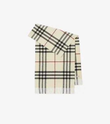 Wide Check Cashmere Scarf in Stone beige