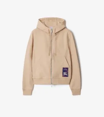 Check Label Cotton Zip Hoodie in Teacup pink