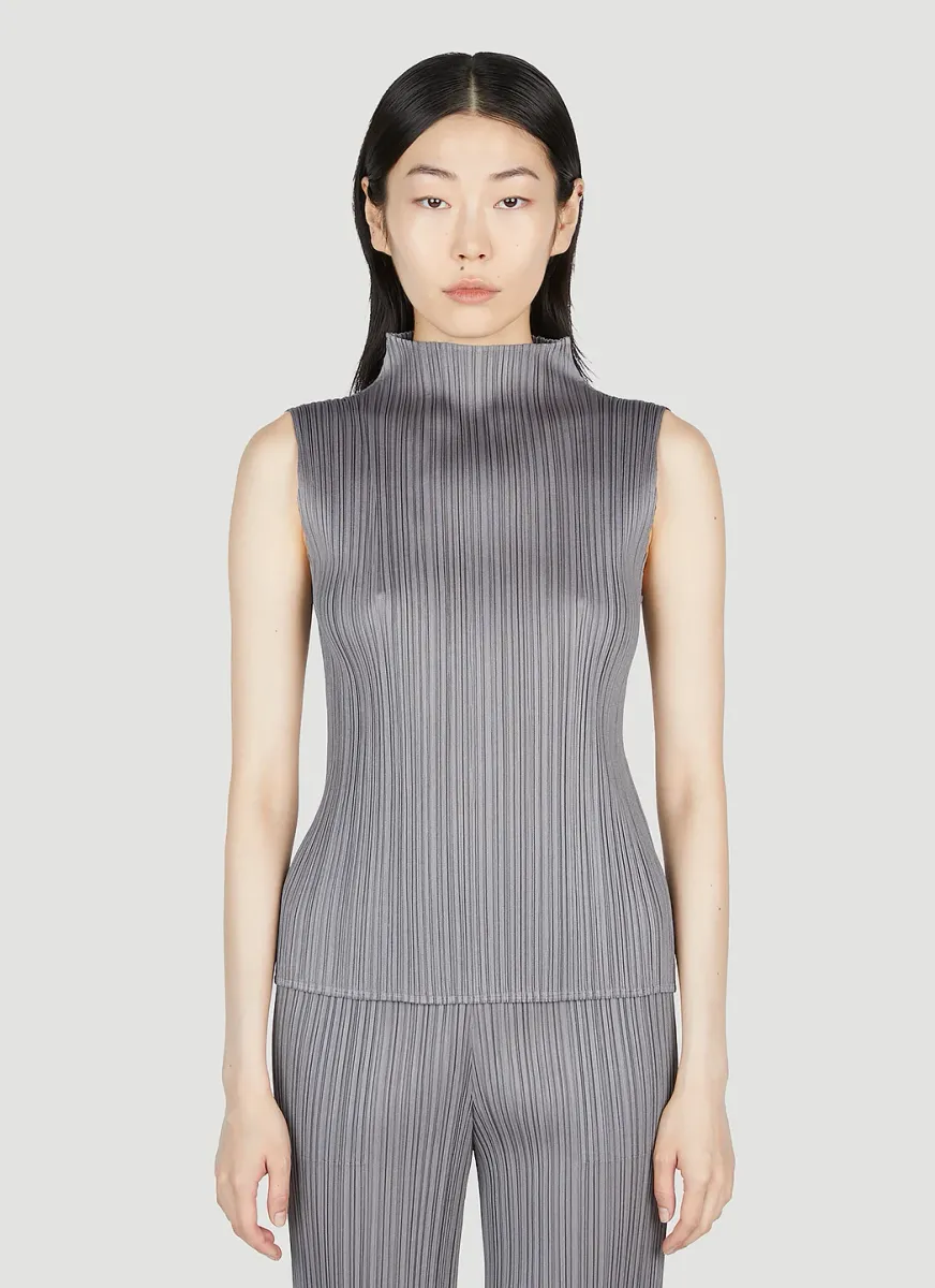 Pleated Mock Neck Top