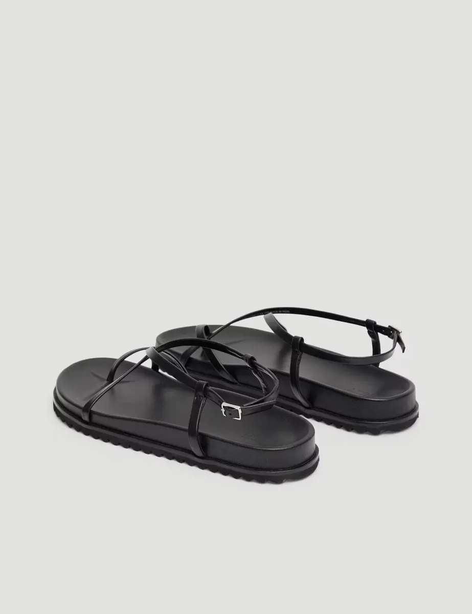 Leather Strappy Footbed Flat Sandals