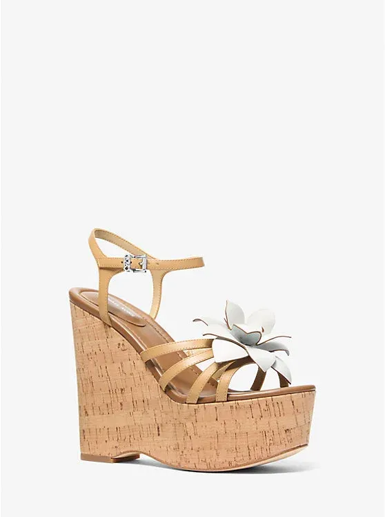 Jacie Floral Embellished Leather Wedge Sandal