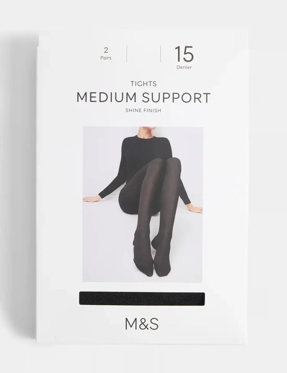 15 Denier Medium Support 2 Pack Tights Black