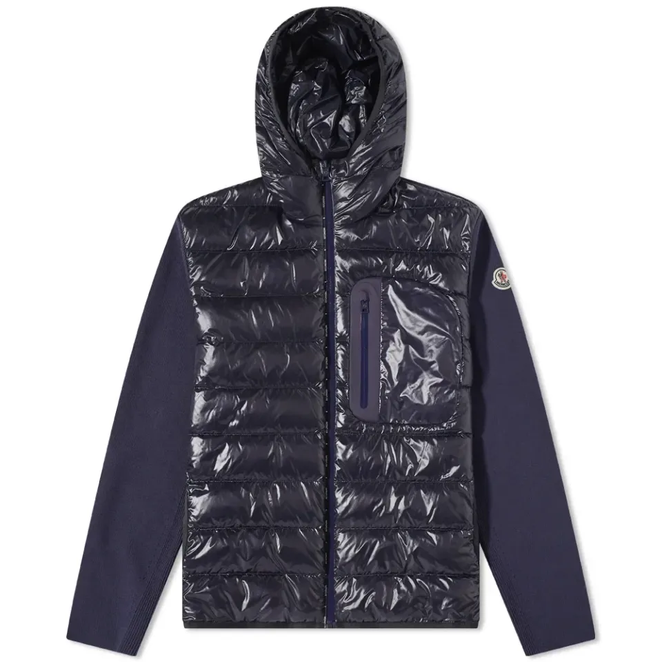 Down Front Knit Hooded Jacket