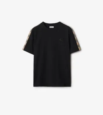 Check Trim Cotton T-shirt in Black