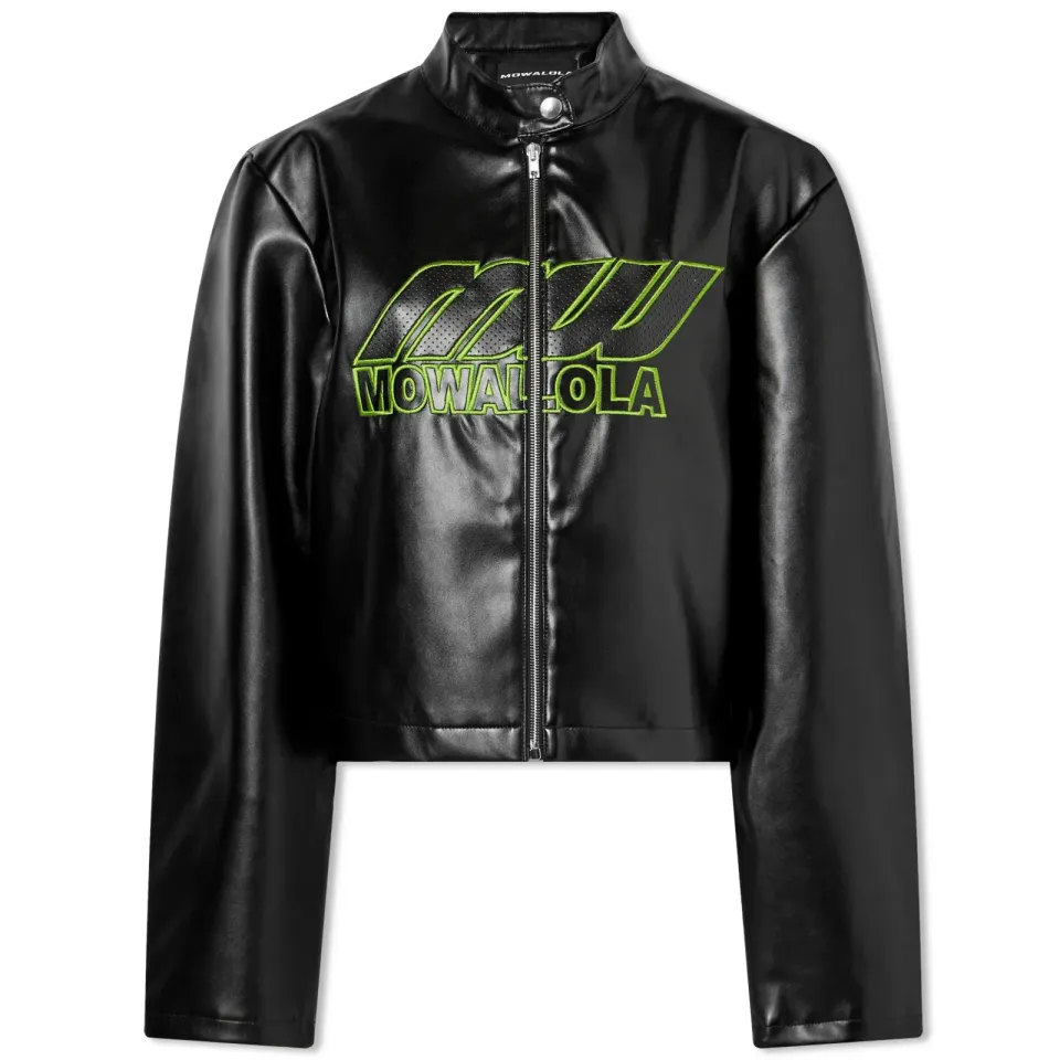Faux Leather Perforated Biker Jacket