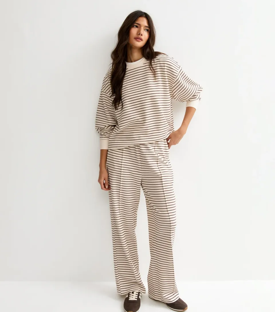 Women's Premium Brown Stripe Pressed Crease Straight Leg Joggers