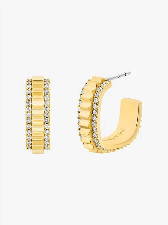 Small Pavé Gold-Tone Brass Hoop Earrings