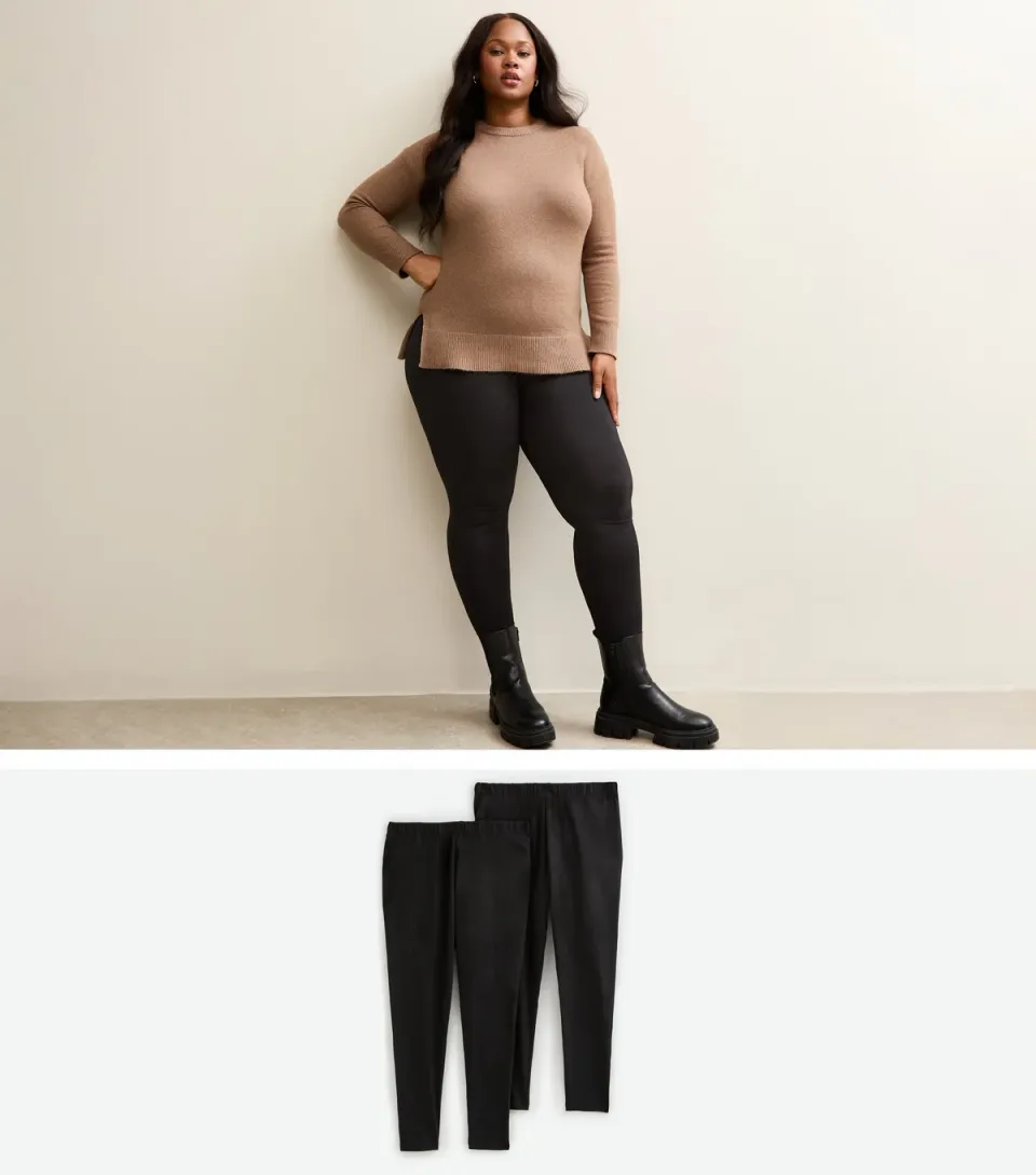 Women's Curve 2 Pack Black Jersey Leggings