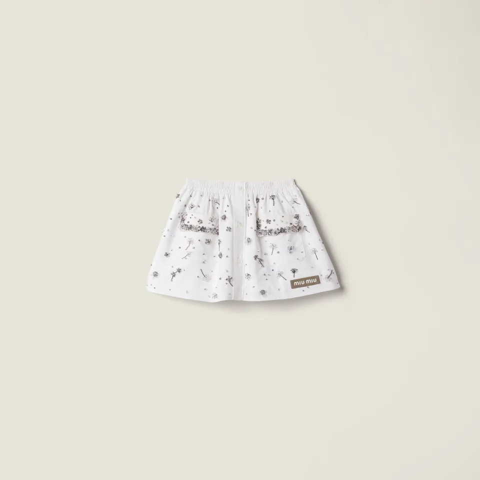Embroidered poplin miniskirt