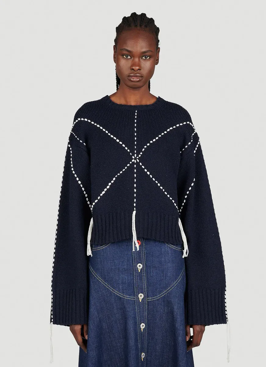 Sashiko Stitch Embroidered Sweater