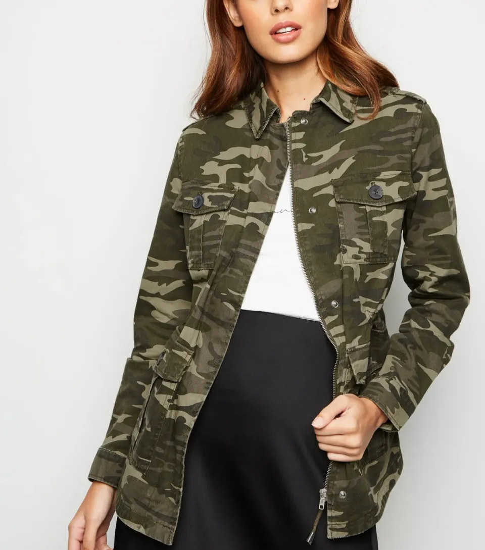 Women's Dark Green Camo Print Utility Jacket