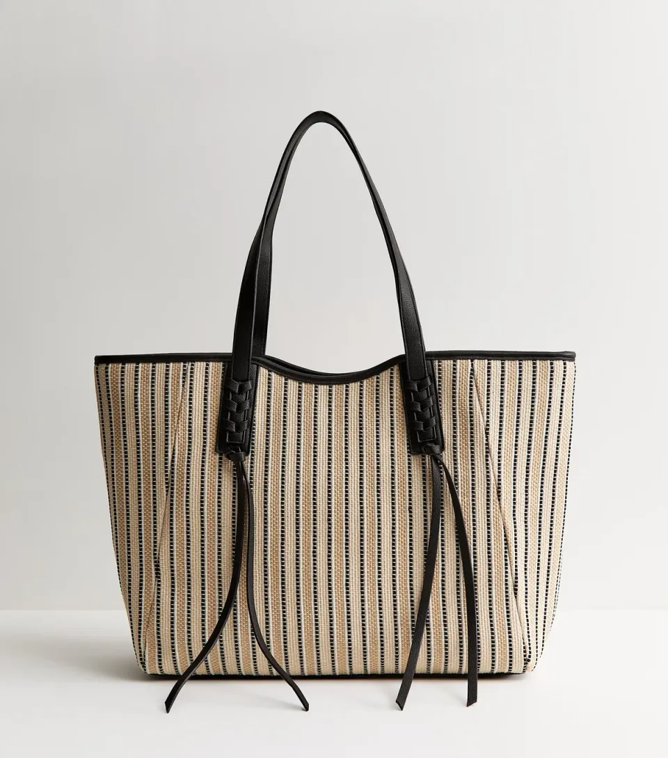Black Striped Canvas Tote Bag