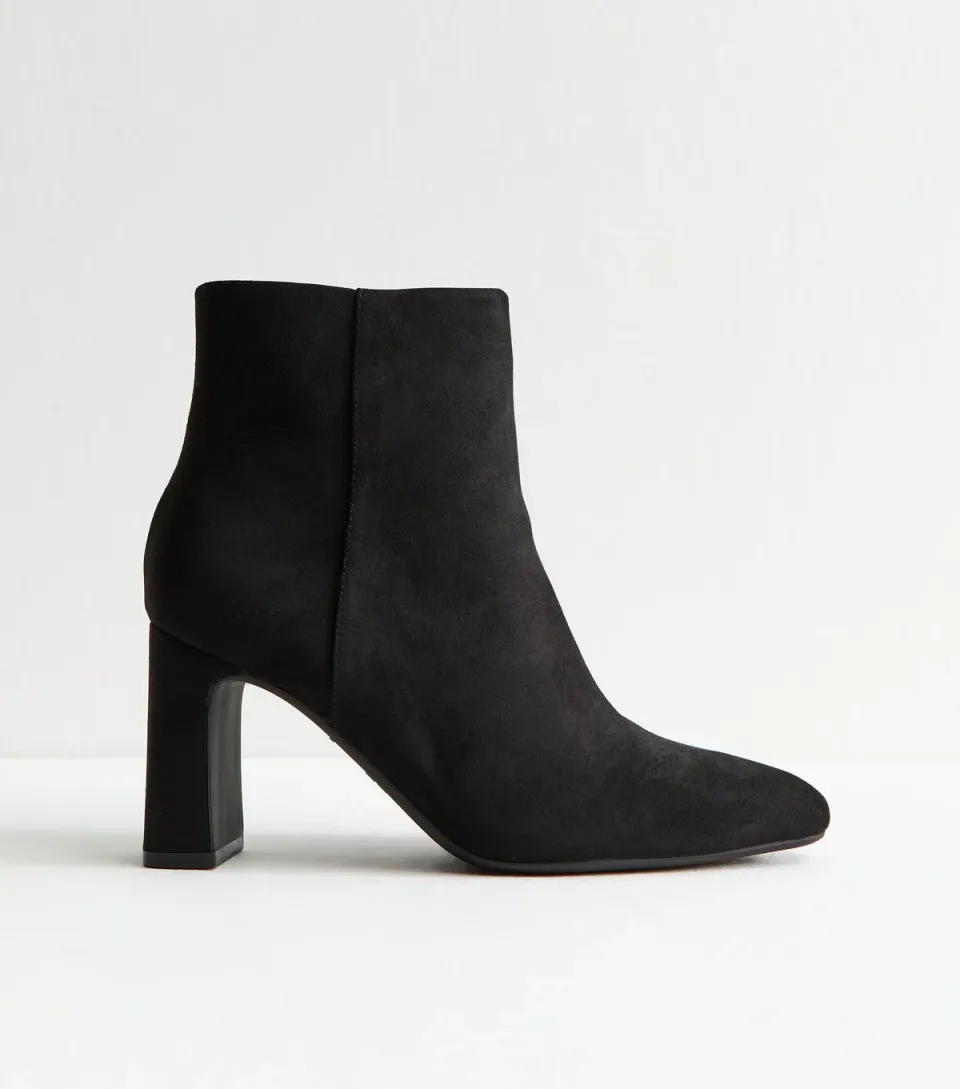 Women's Black Faux Suede Almond Toe Ankle Boots