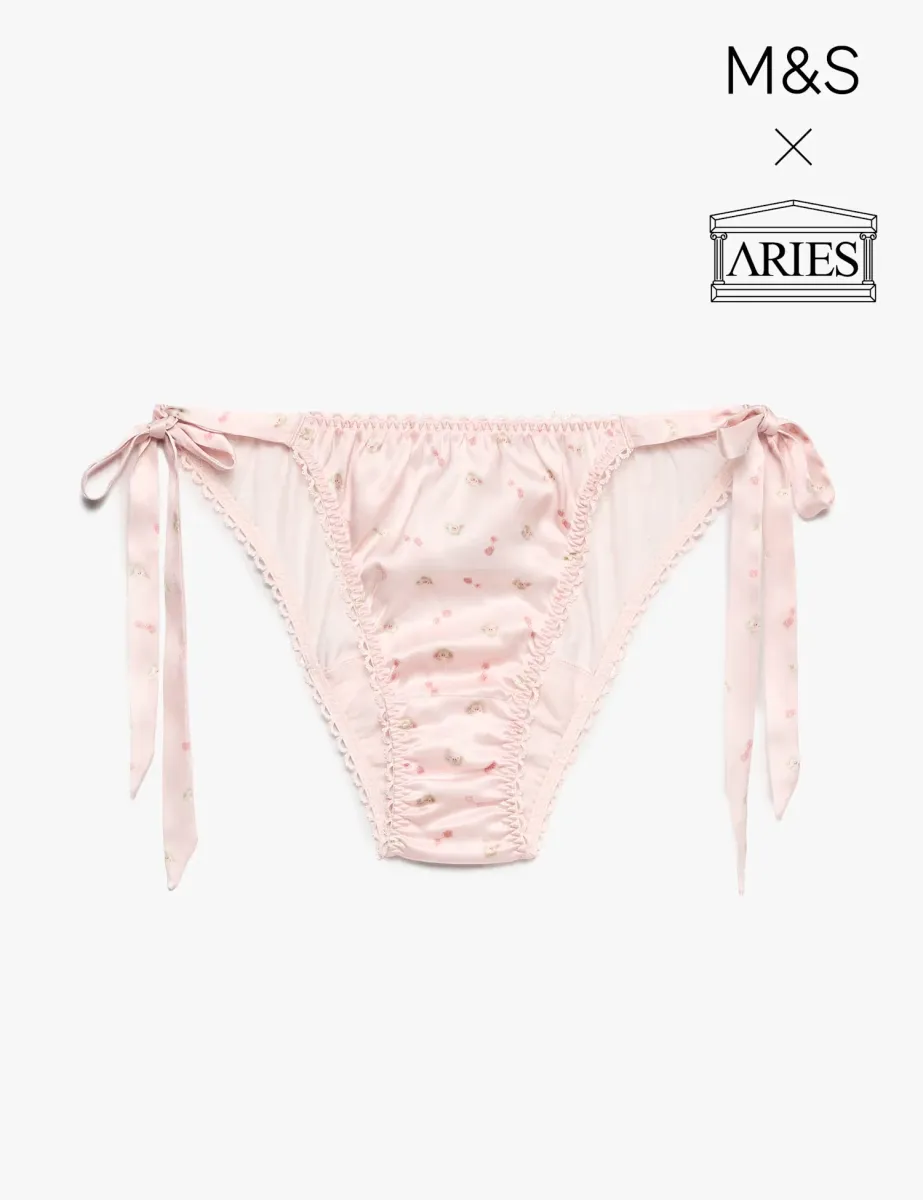 Pure Silk Tie Detail Knickers Pink Mix