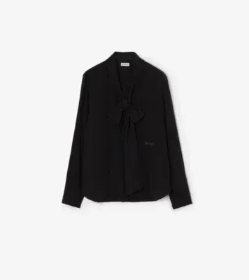 Silk Crepe De Chine Scarf Blouse in Black