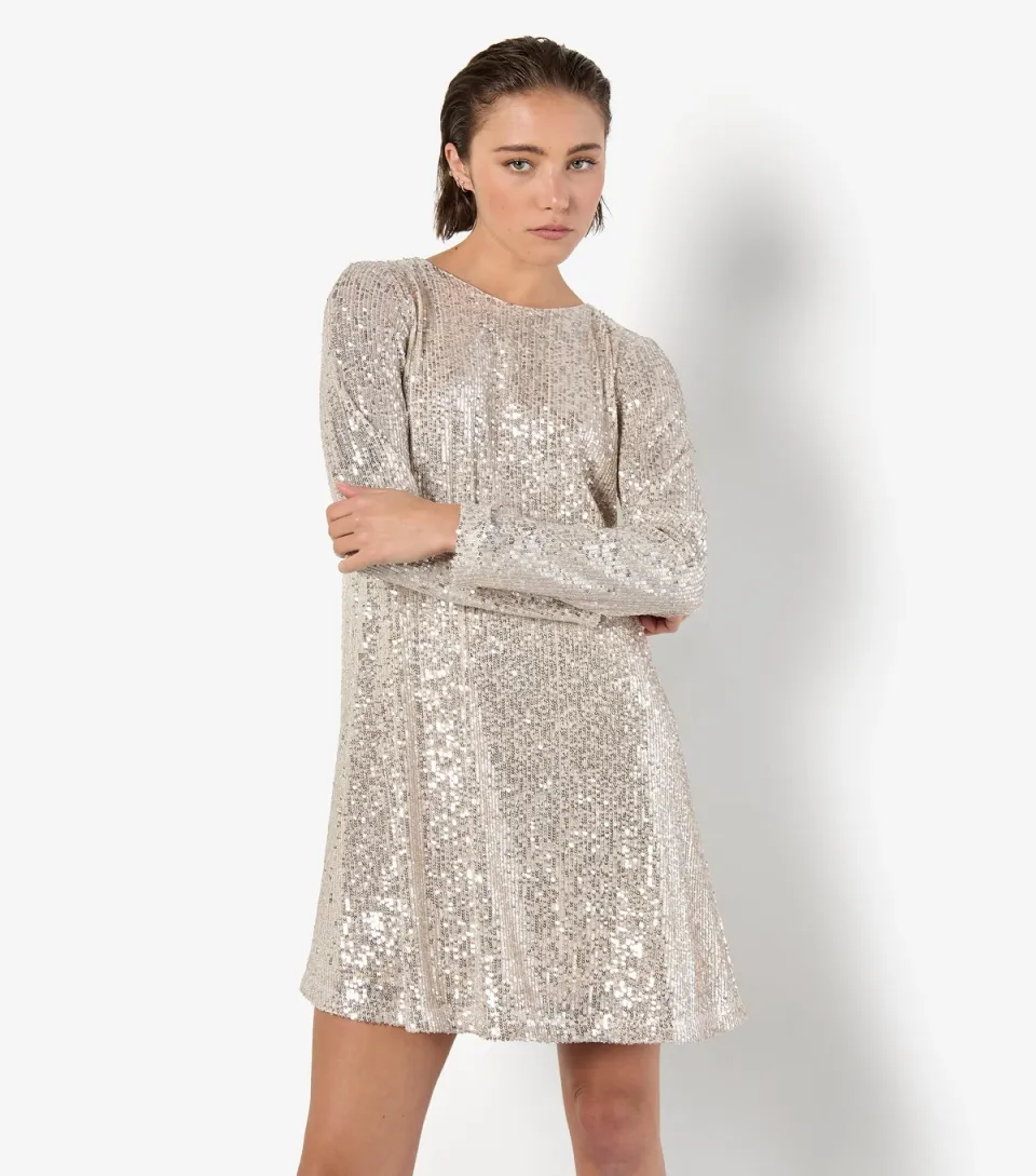 Women's Stone Sequin Lines A-Line Mini Dress