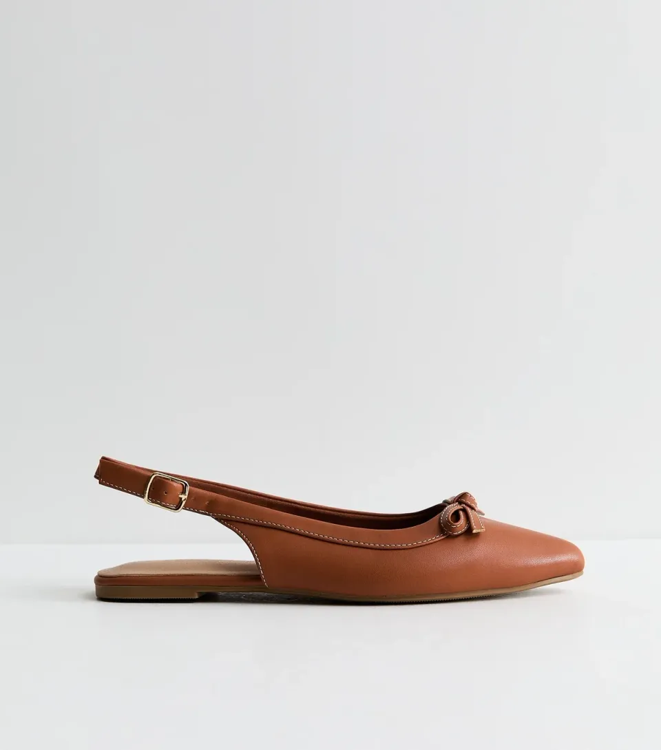 Women's Wide Fit Tan Faux Leather Slingback Flats Vegan