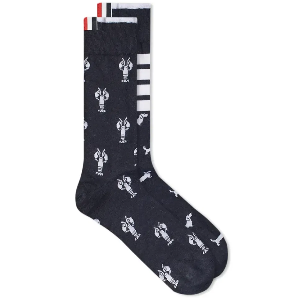 Lobster Embroidered 4-Bar Sock