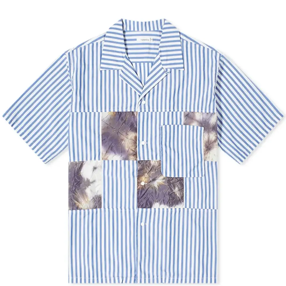 Open Collar Patchwork Stripe Shirt