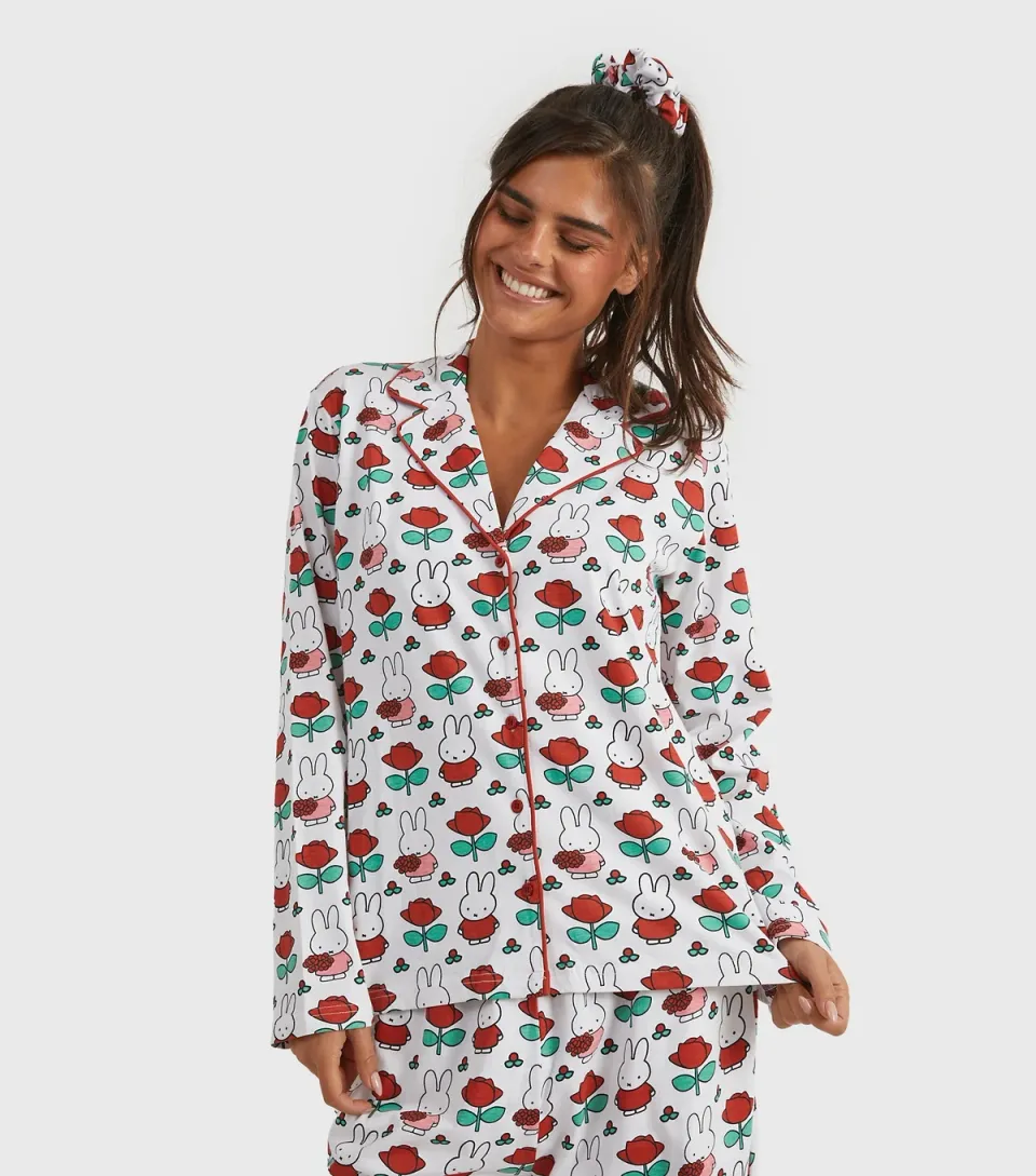 Women's White Miffy Rose Shirt and Trousers Pyjama Set
