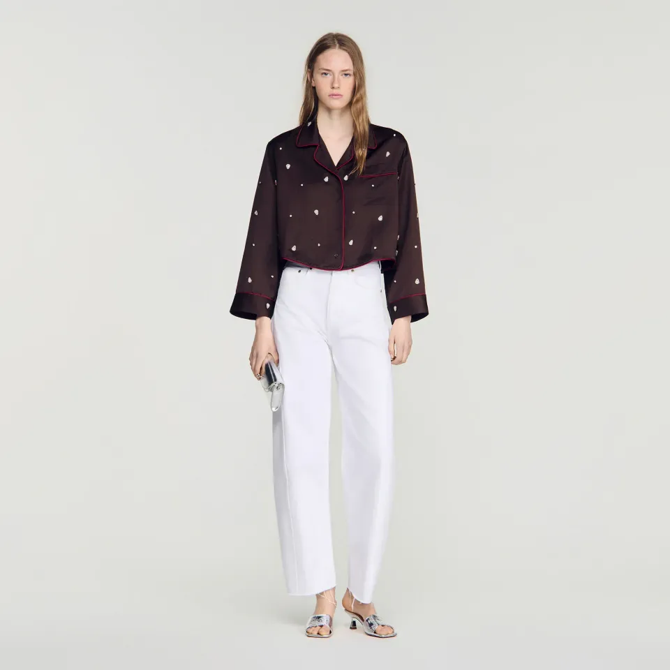 Shirt with beads and rhinestones