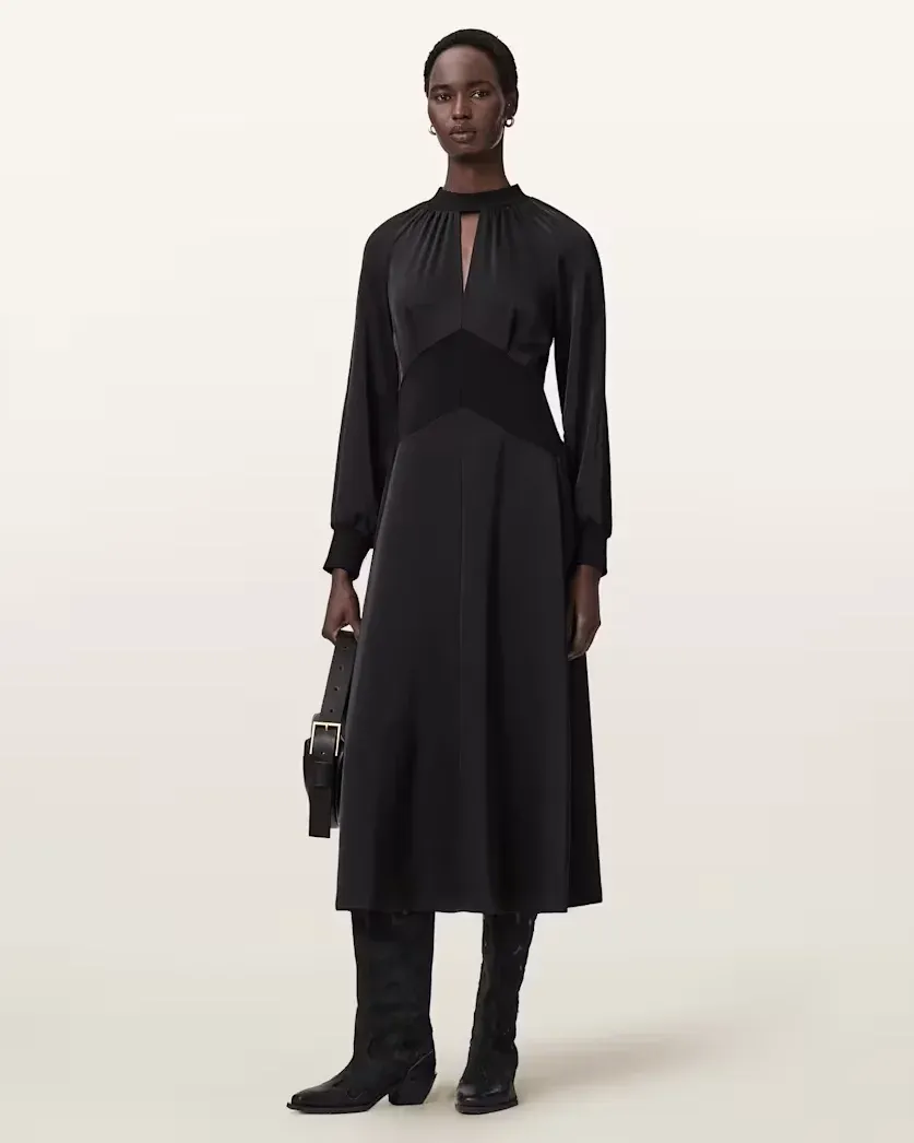 Roya Ribbed Trim Midi Dress