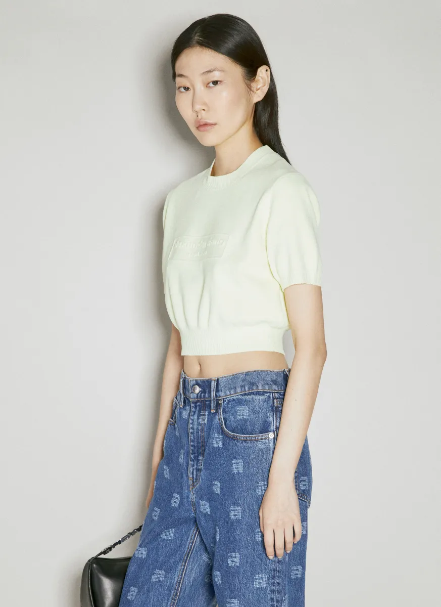 Embossed Logo Cropped Ribbed T-Shirt
