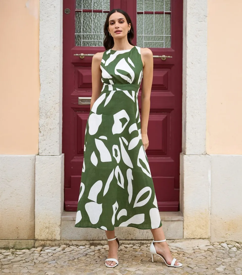 Women's Green Abstract Print Maxi Dress