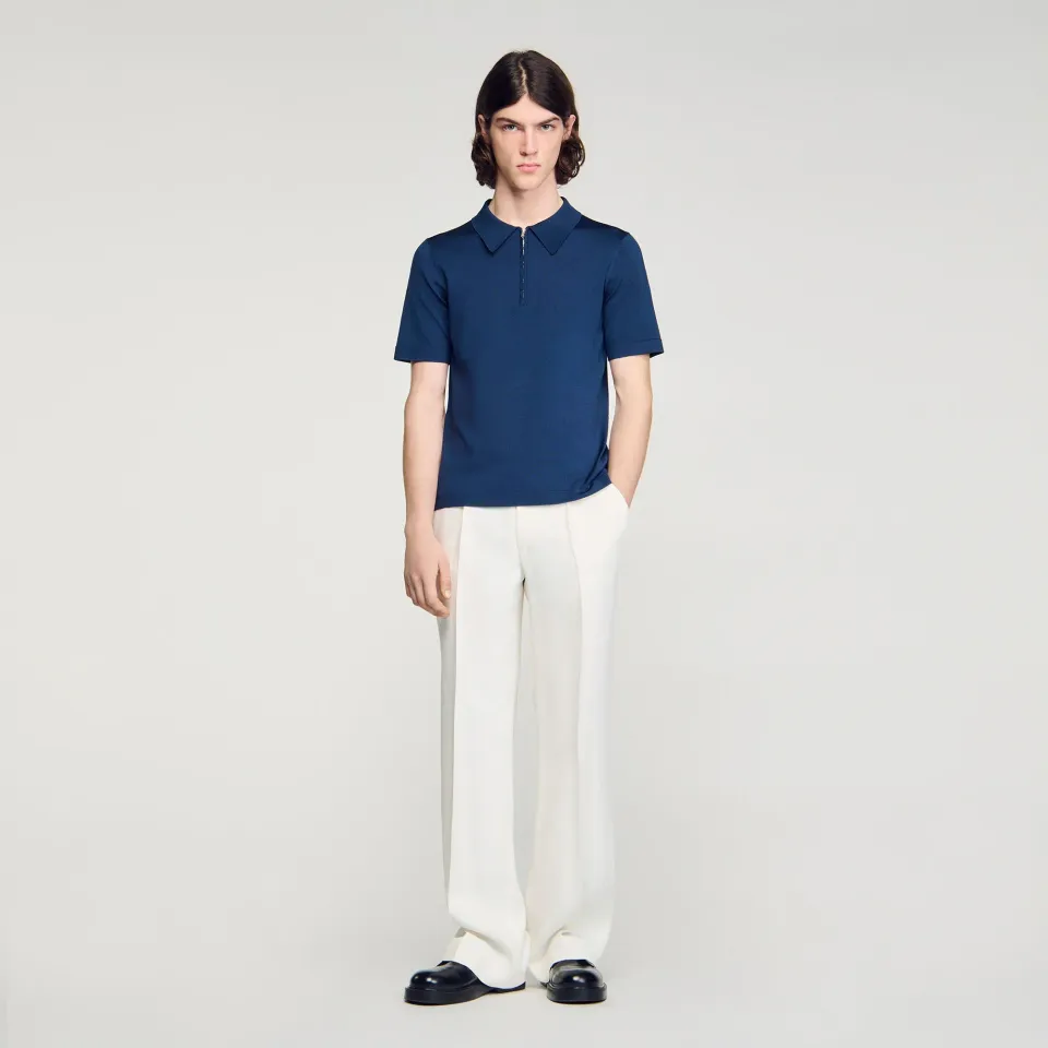 Knitted polo shirt with zip collar