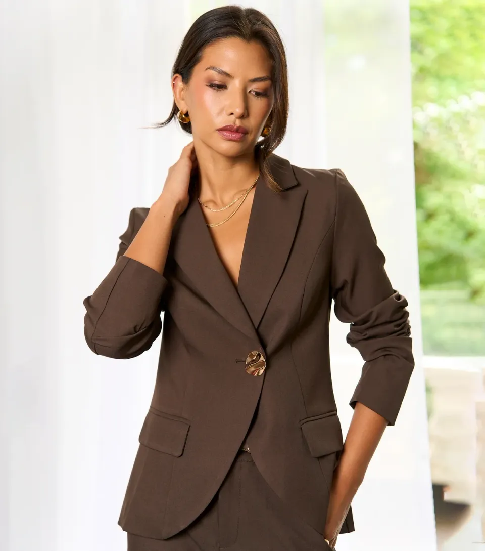 Women's Dark Brown Tailored Button Detail Blazer