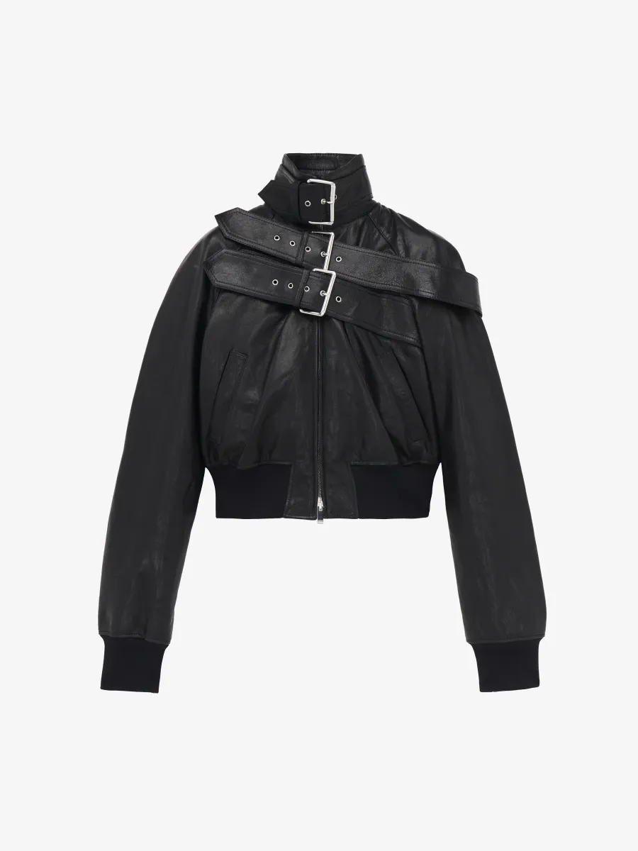 Belt Detail Leather Jacket