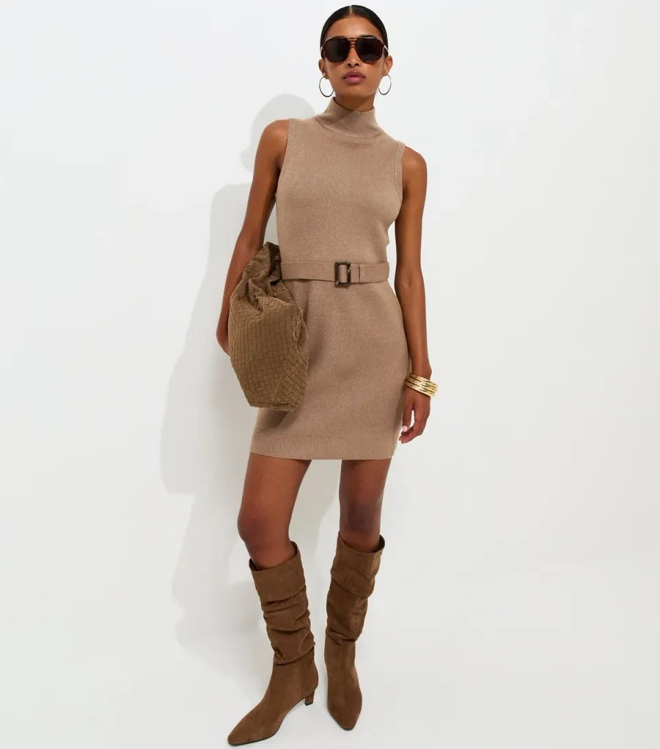 Women's Mink Knit Belted Sleeveless Mini Dress